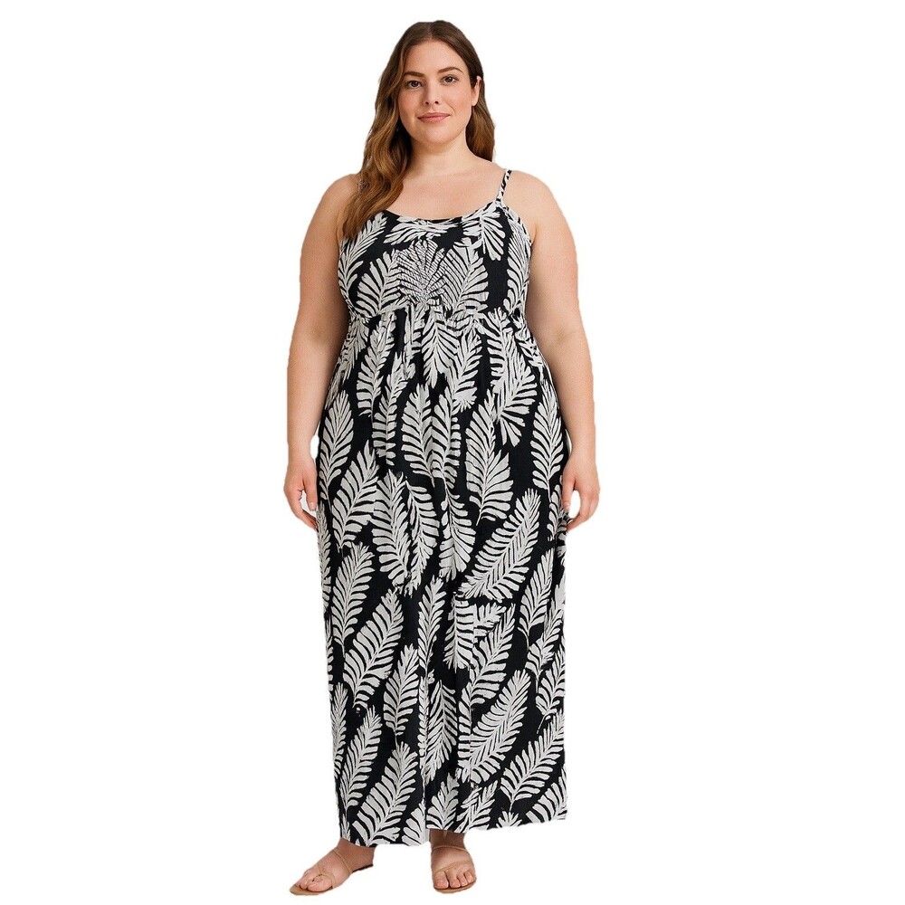 Lane Bryant Black & White Palm Print Maxi Dress Size 22/24 3x